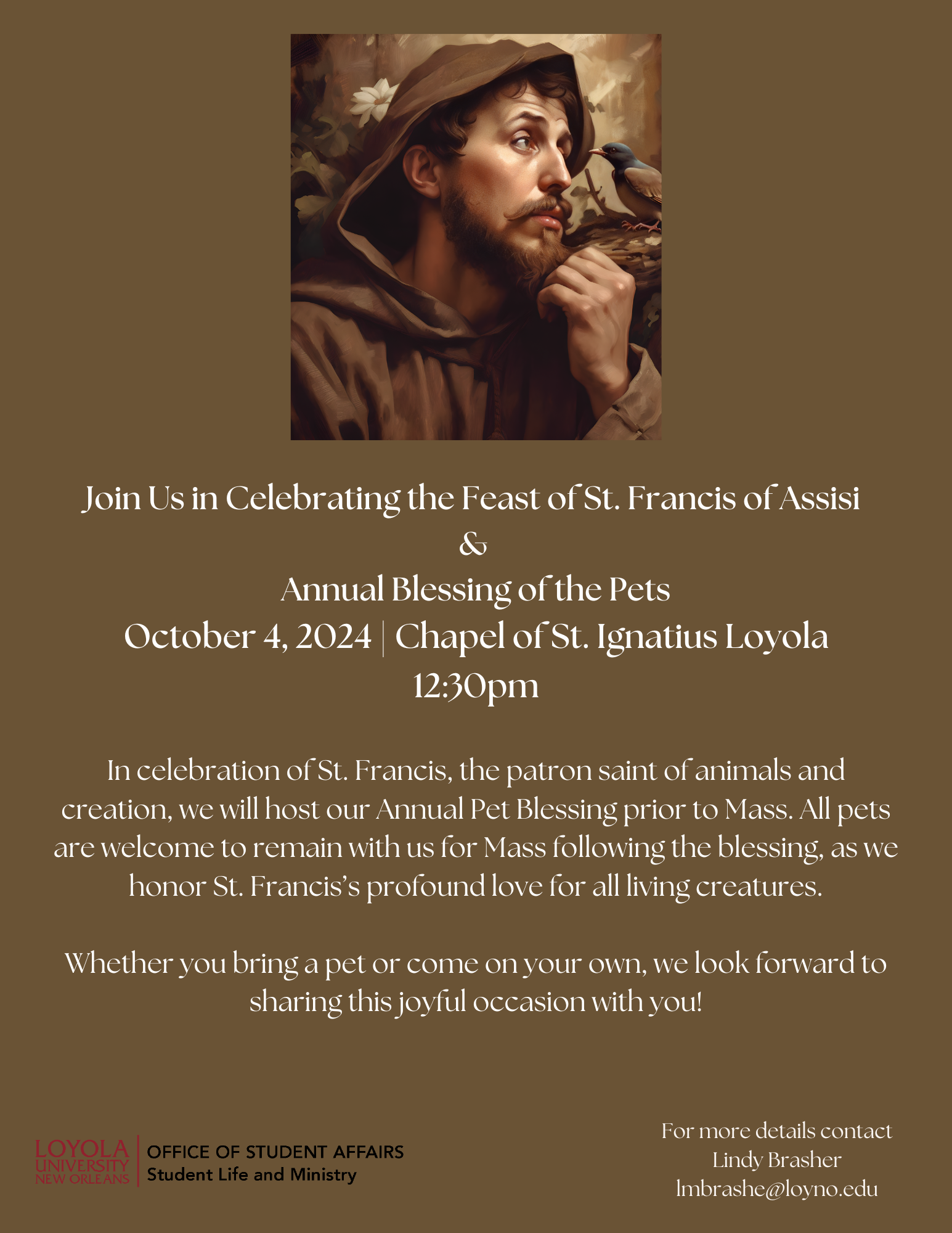 You are invited to join us in celebrating the Feast of Francis of Assisi and our Annual Blessing of the Pets!