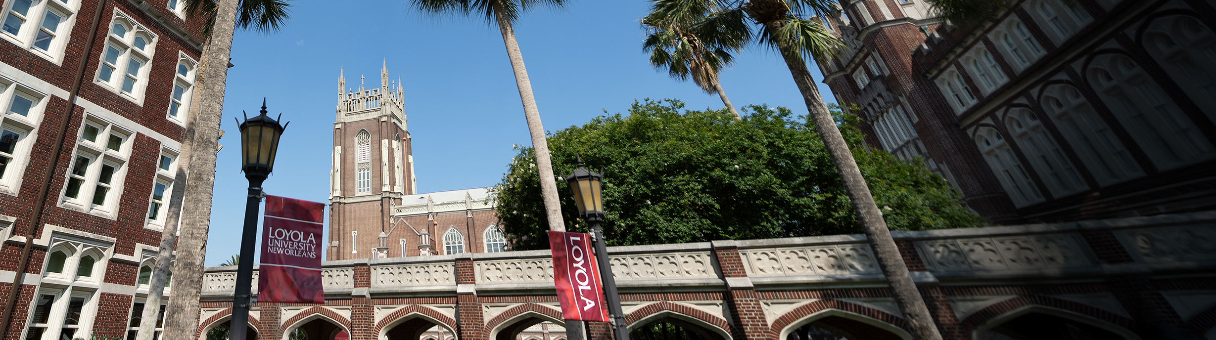 view of Holy Name church from Palm Court