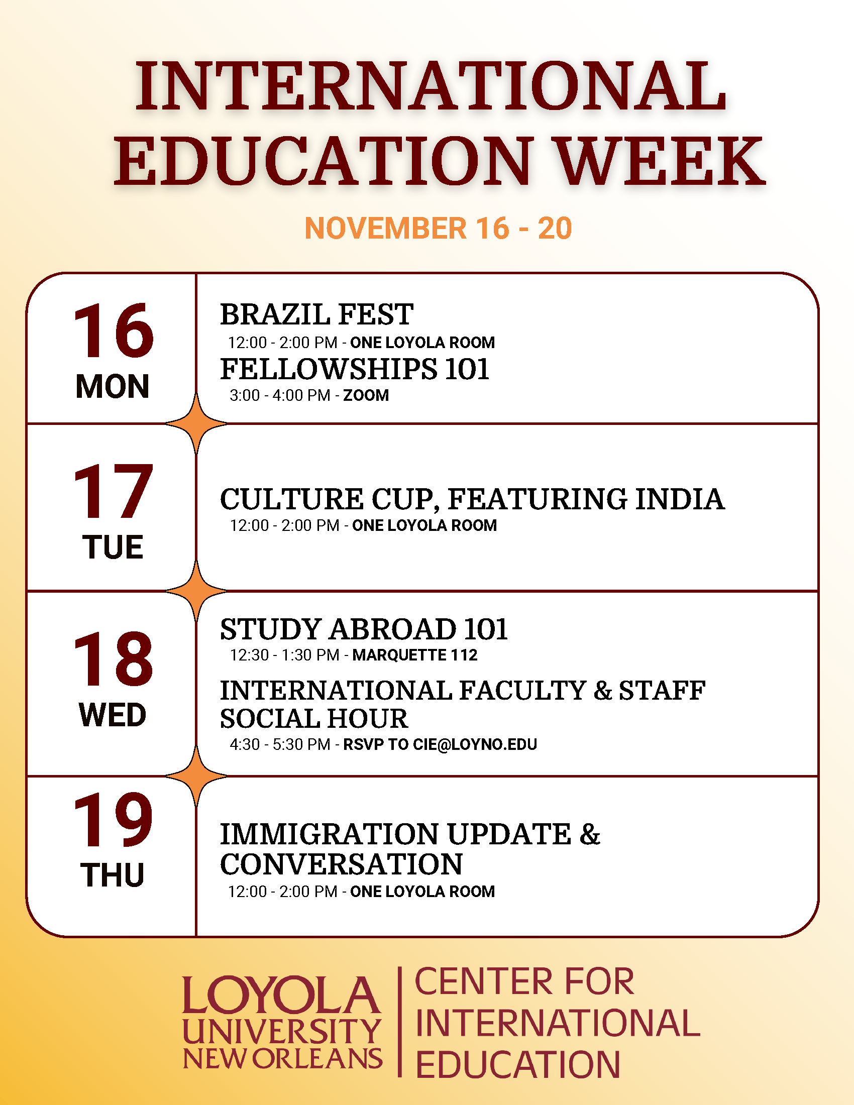 flyer for week of international education week 2026 events